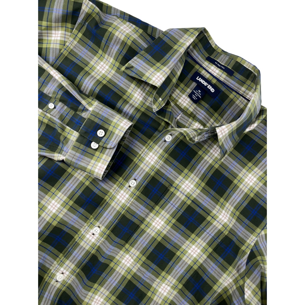 Lands End Mens Button Down Shirt Classic Fit Plaid Long Sleeve Cotton M NEW